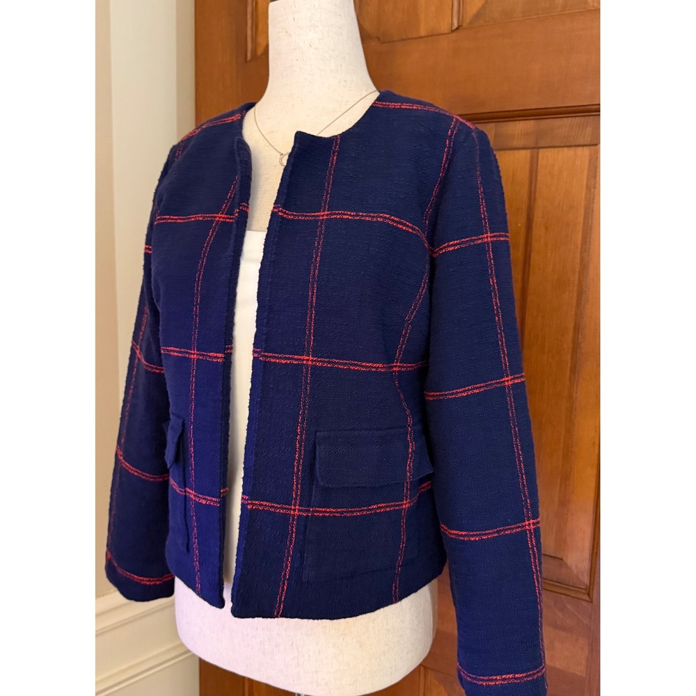 Beautiful Lawrence Zarion Windowpane Blazer Jacket Womens XXS Blue Open Front